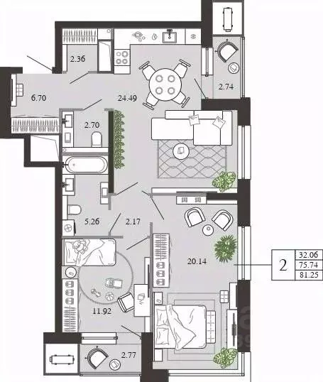 2-к кв. Тульская область, Тула ул. Фридриха Энгельса, 74 (81.25 м) - Фото 1