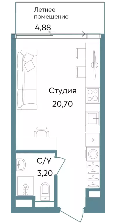 квартира-студия, 28.78 м - Фото 0