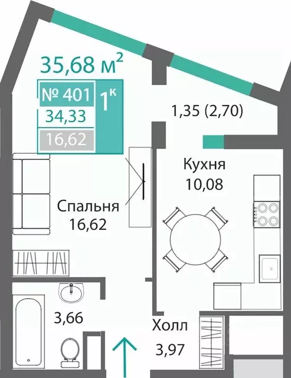 1-к кв. Крым, Симферополь Барбарис жилой комплекс (35.68 м) - Фото 0
