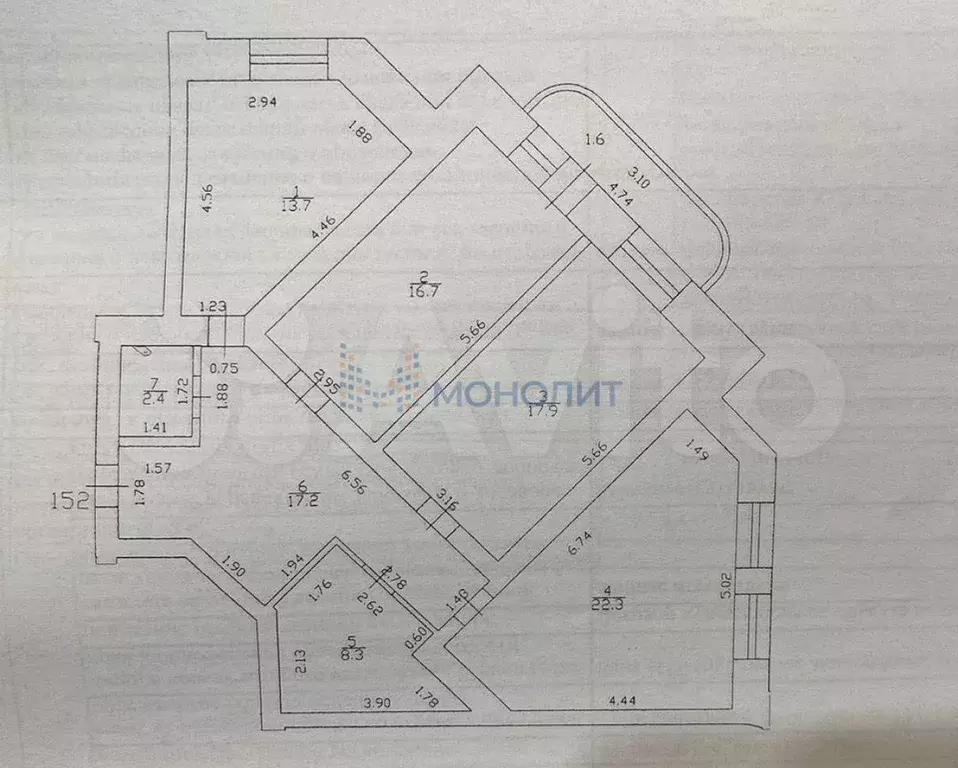 3-к. квартира, 98,5 м, 5/9 эт. - Фото 0