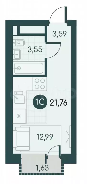 Квартира-студия, 21,8 м, 6/12 эт. - Фото 0