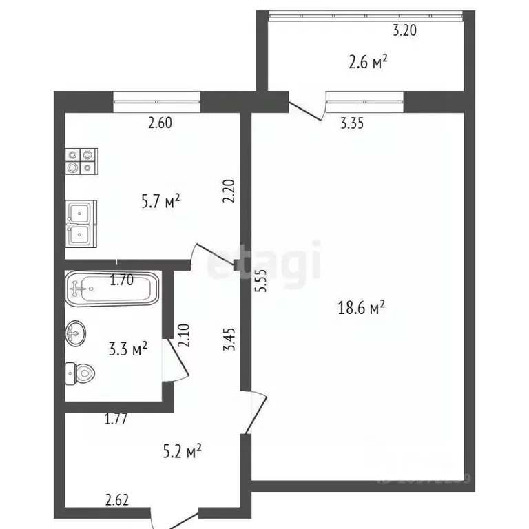 1-к кв. Башкортостан, Стерлитамак ул. Тукаева, 5В (32.3 м) - Фото 2