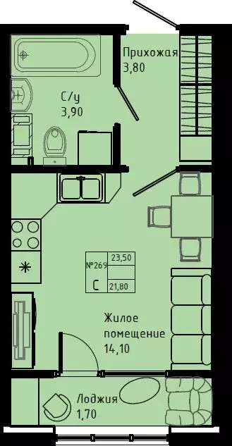 Квартира-студия: Коммунар, Железнодорожная улица, 41к3 (23.5 м) - Фото 1