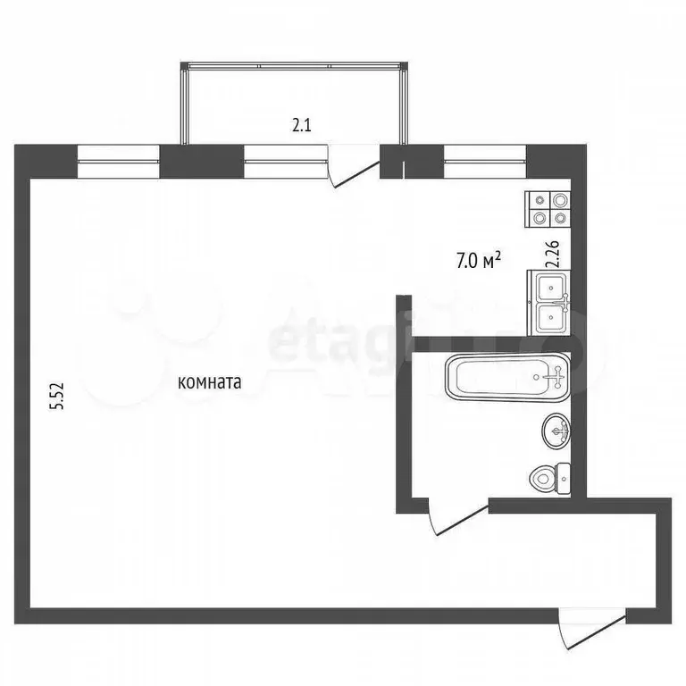 Квартира-студия, 43,8 м, 3/5 эт. - Фото 0