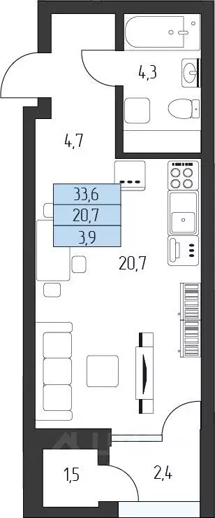 Студия Карачаево-Черкесия, Зеленчукский район, с. Архыз  (31.35 м) - Фото 1