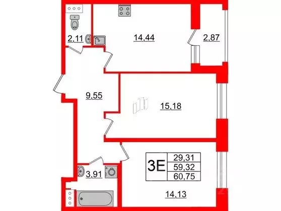 2-к кв. Санкт-Петербург ул. Среднерогатская, 11к2 (63.8 м) - Фото 0