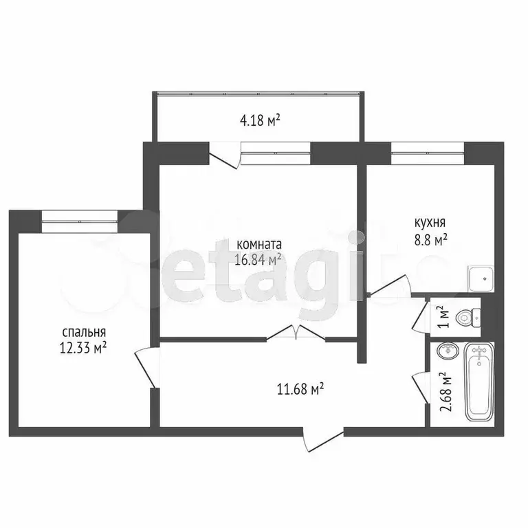 2-к. квартира, 55 м, 2/10 эт. - Фото 0