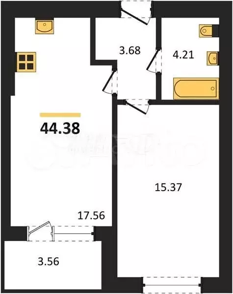 1-к. квартира, 53,7 м, 2/5 эт. - Фото 1