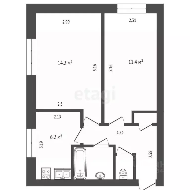 2-к кв. Тюменская область, Тюменский муниципальный округ, пос. ... - Фото 2
