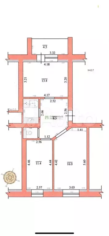 2-к. квартира, 55 м, 5/6 эт. - Фото 0