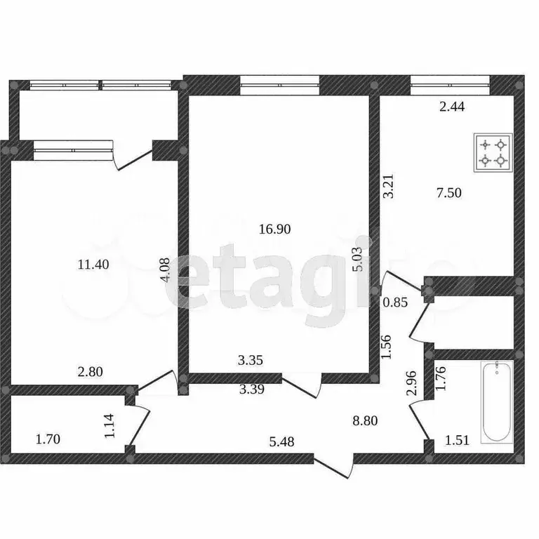 2-к. квартира, 50 м, 1/9 эт. - Фото 0