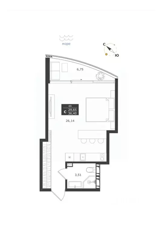 Студия Крым, Алушта муниципальный округ, с. Виноградное ул. Сусловой, ... - Фото 1