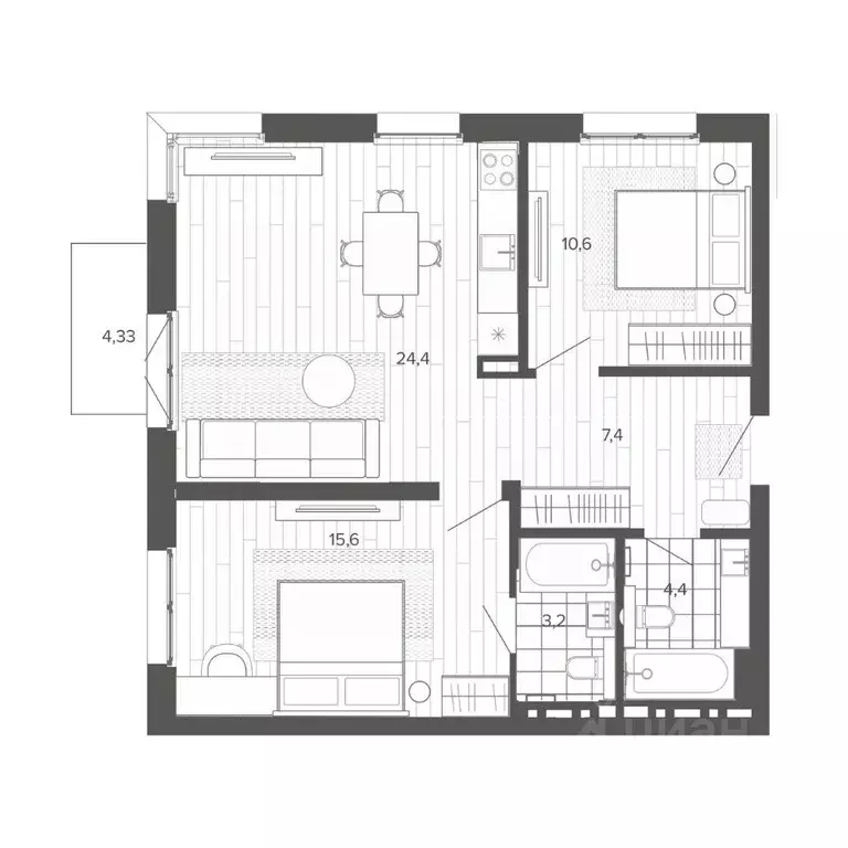 3-к кв. Алтайский край, Барнаул тракт Змеиногорский, 35Б (69.93 м) - Фото 0