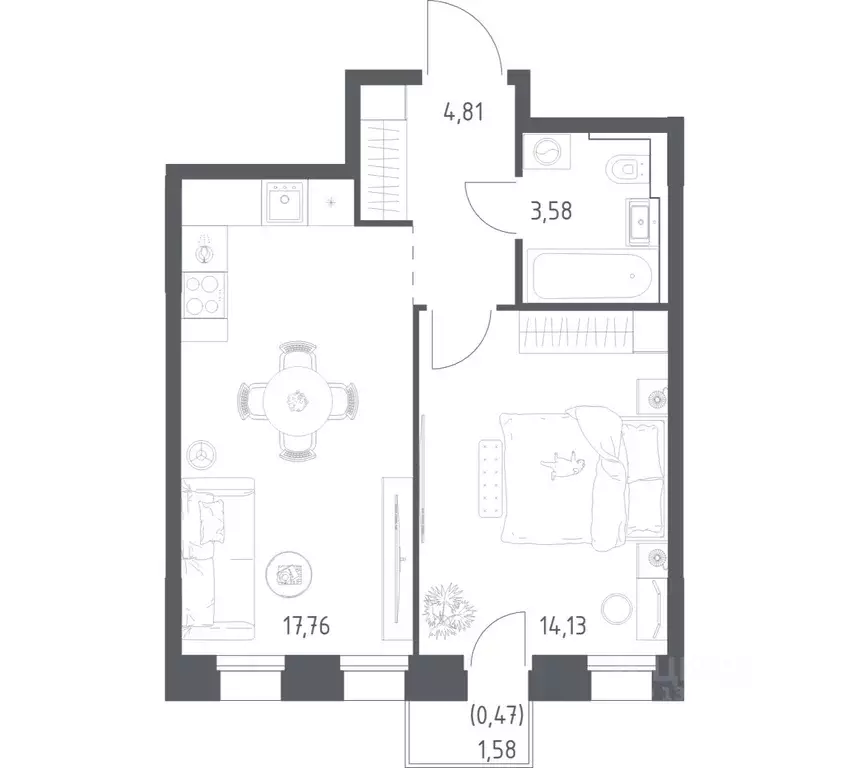 1-к кв. Татарстан, Казань Зилант Премьер жилой комплекс (40.75 м) - Фото 1