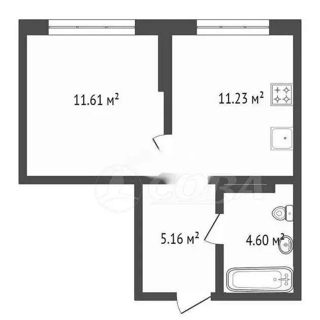 1-комнатная квартира: Тюмень, Алматинская улица, 6 (32.2 м) - Фото 0