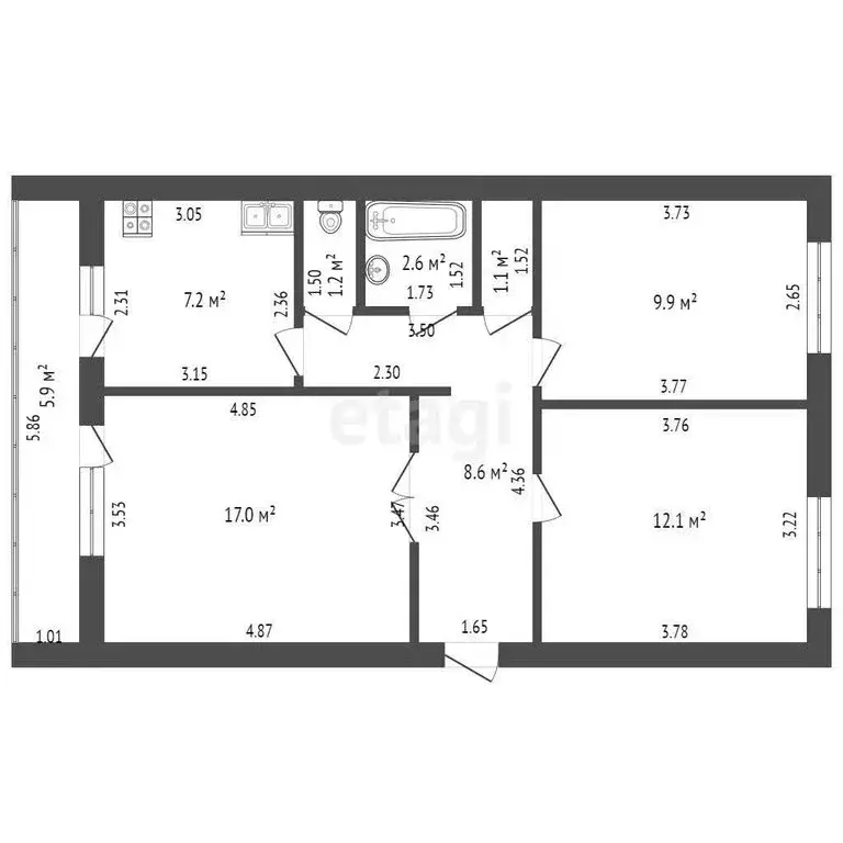 3-комнатная квартира: Анапа, Новороссийская улица, 259 (59.7 м) - Фото 0