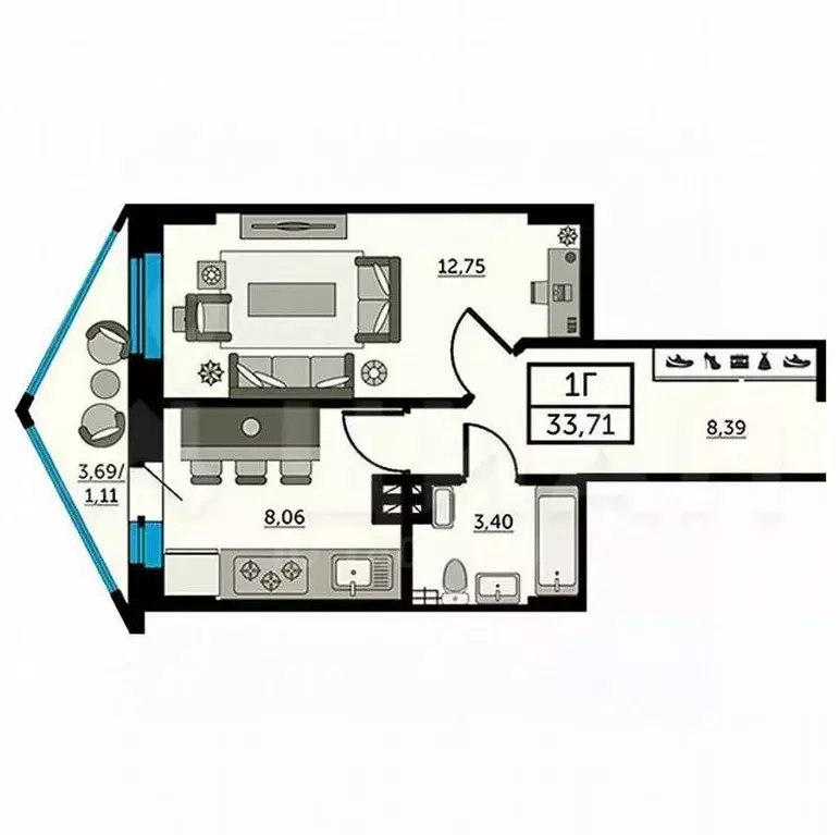 1-к кв. Ростовская область, Ростов-на-Дону Красноармейская ул., ... - Фото 2