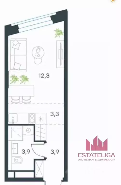 Студия Москва Нагатинская наб., 10А (23.1 м) - Фото 2