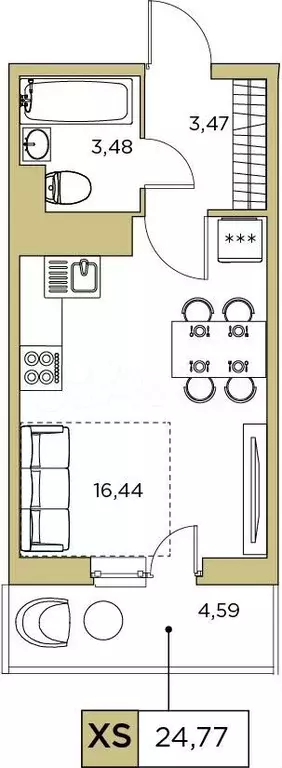 Квартира-студия, 24,8м, 24/25эт. - Фото 1