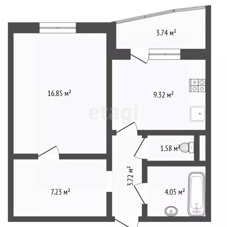 1-к кв. Тюменская область, Тюмень ул. Пермякова, 86 (43.1 м) - Фото 2