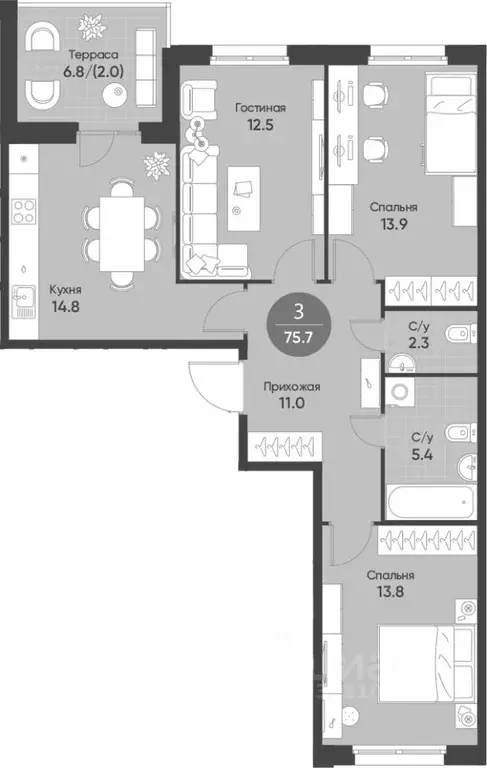 3-к кв. Новосибирская область, Кольцово рп Счастье в Кольцово жилой ... - Фото 2