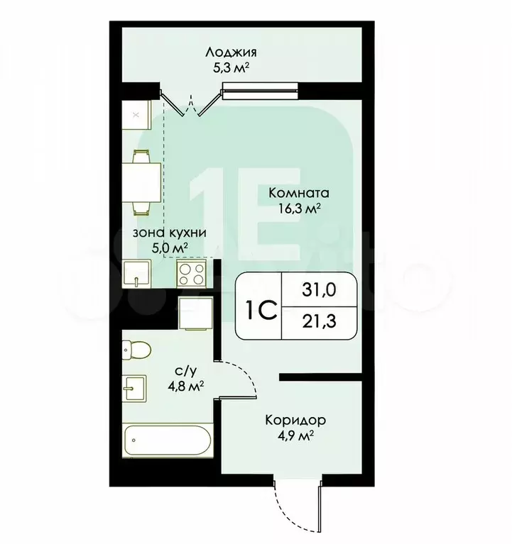 Квартира-студия, 31 м, 12/17 эт. - Фото 0