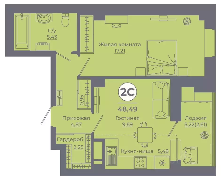 2-к кв. Ростовская область, Ростов-на-Дону просп. Солженицына, 25 ... - Фото 1