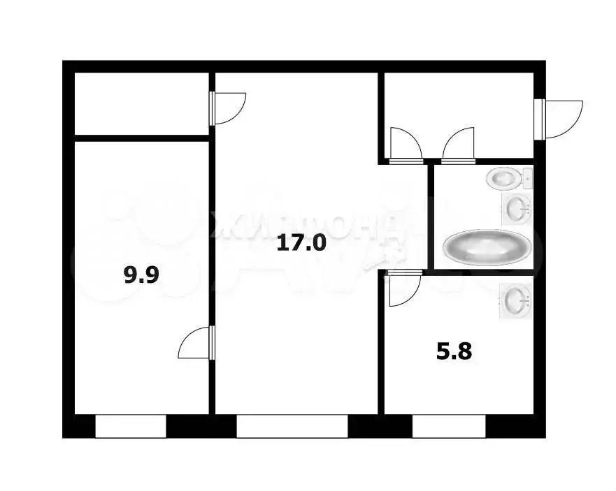 2-к. квартира, 41,2 м, 1/5 эт. - Фото 0