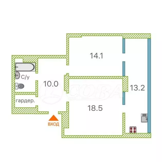 1-комнатная квартира: Тюмень, улица Мельникайте, 34 (65 м) - Фото 1