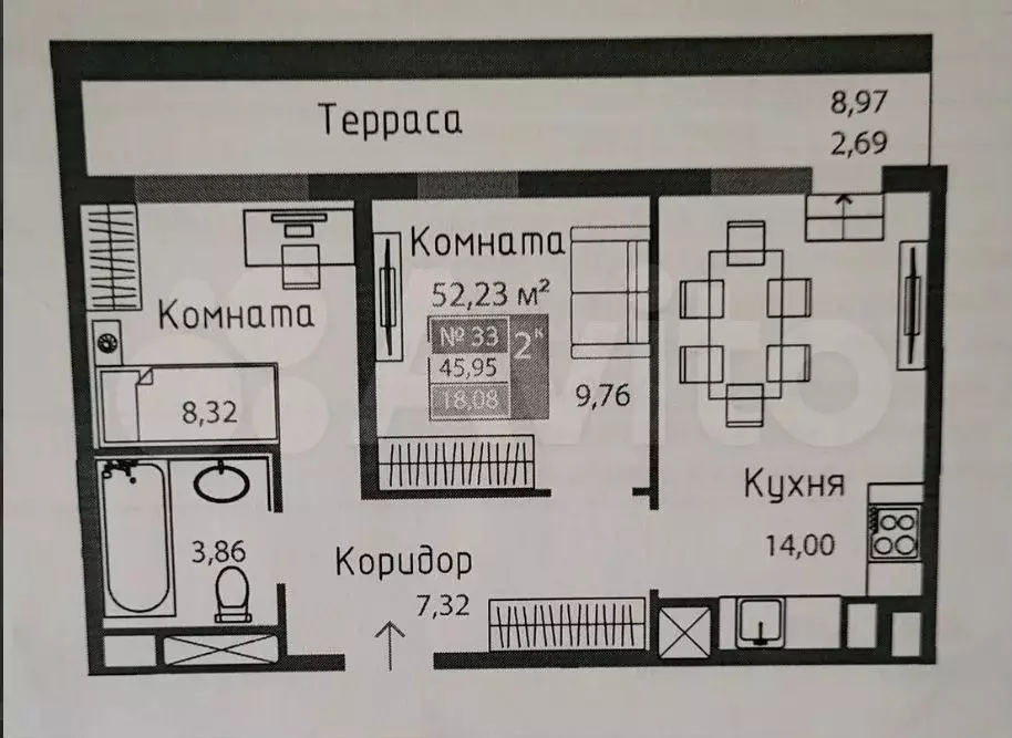 2-к. квартира, 52 м, 7/8 эт. - Фото 0