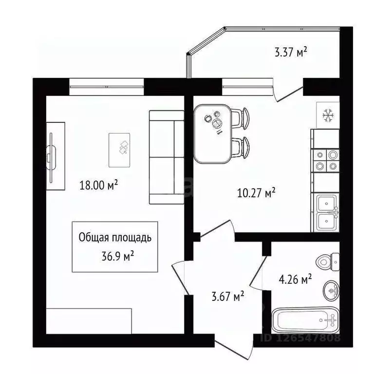 1-к кв. Новосибирская область, Новосибирск Вертковская ул., 117 (36.9 ... - Фото 2