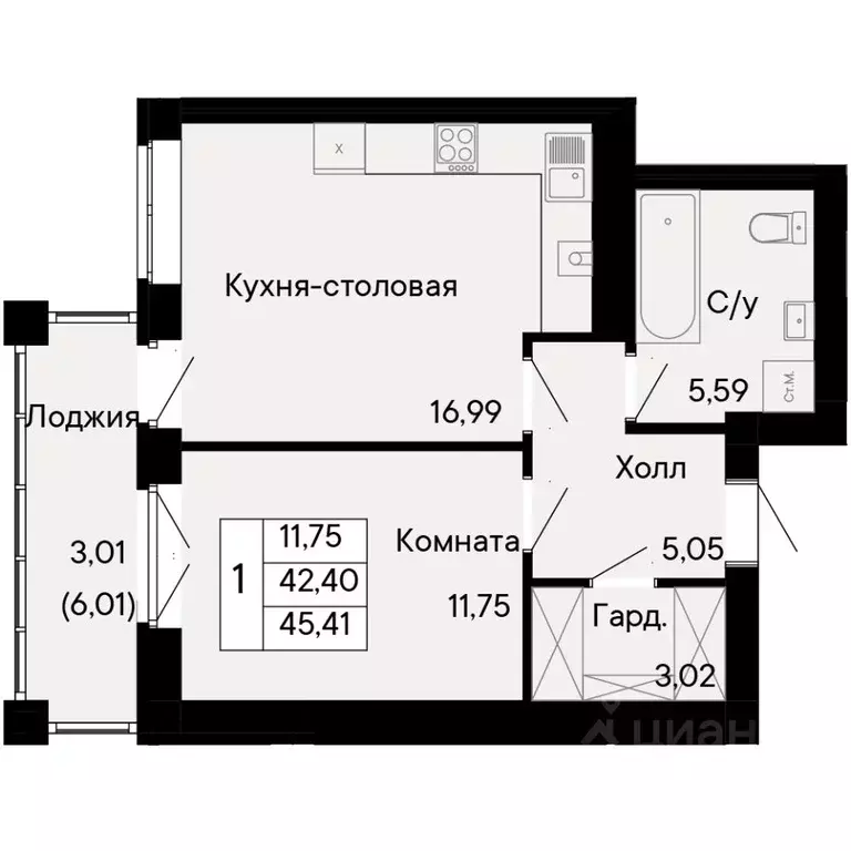 1-к кв. Ростовская область, Ростов-на-Дону Бориславский пер. (45.41 м) - Фото 0