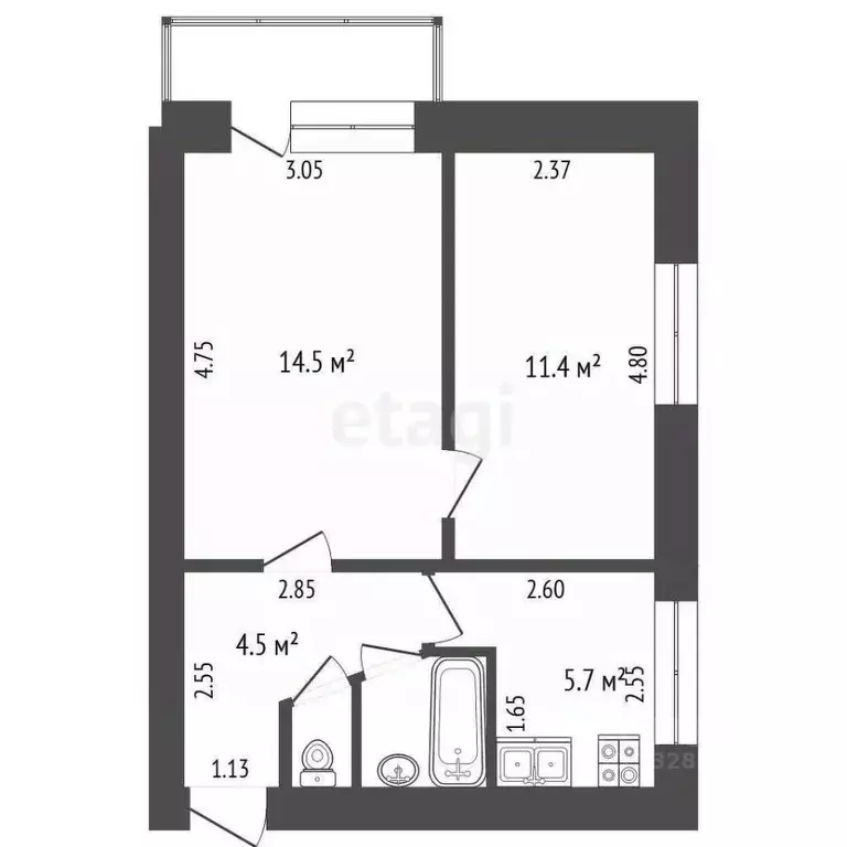 2-к кв. Орловская область, Орел Карачевский пер., 11 (40.8 м) - Фото 2