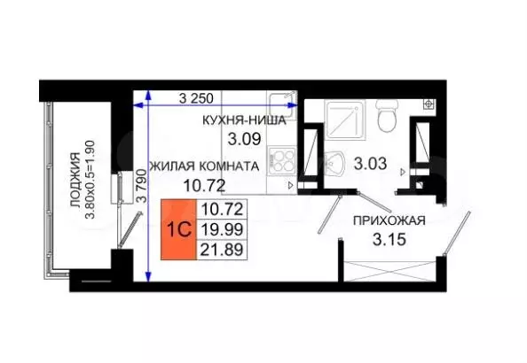 Квартира-студия, 21,9м, 25/25эт. - Фото 0