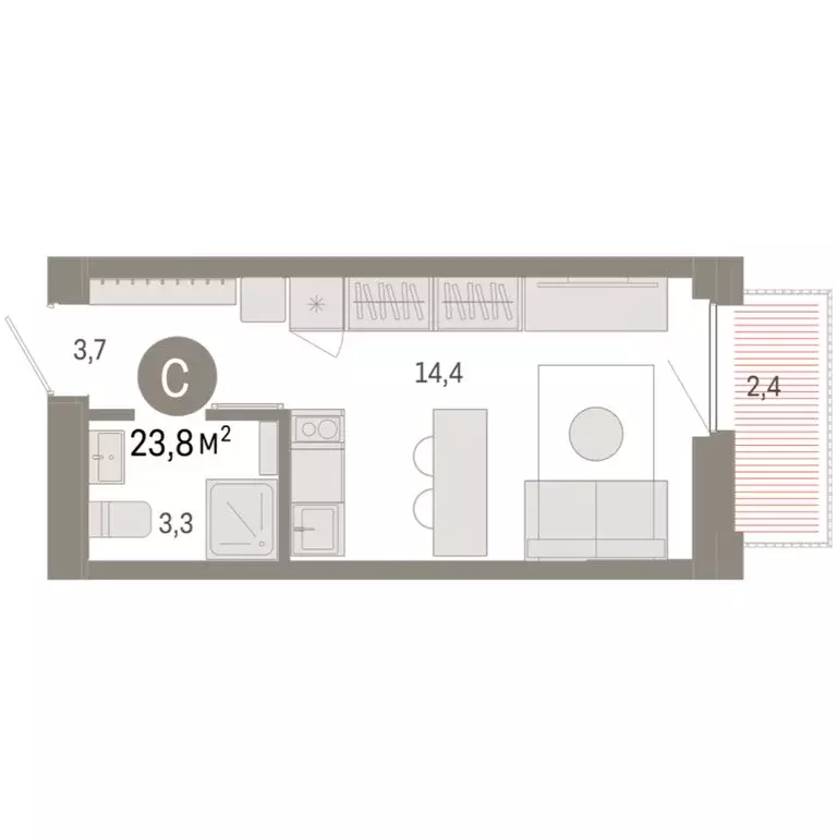 Квартира-студия: Тюмень, Мысовская улица, 26к2 (23.83 м) - Фото 2