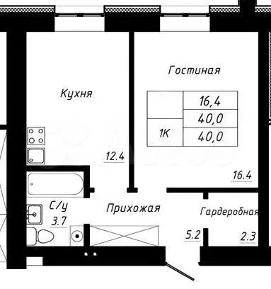 1-к. квартира, 40 м, 1/10 эт. - Фото 1