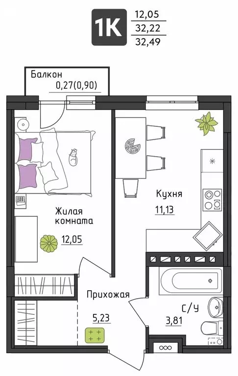1-комнатная квартира: Пермь, Верхне-Вишерская улица, 40 (32.49 м) - Фото 0