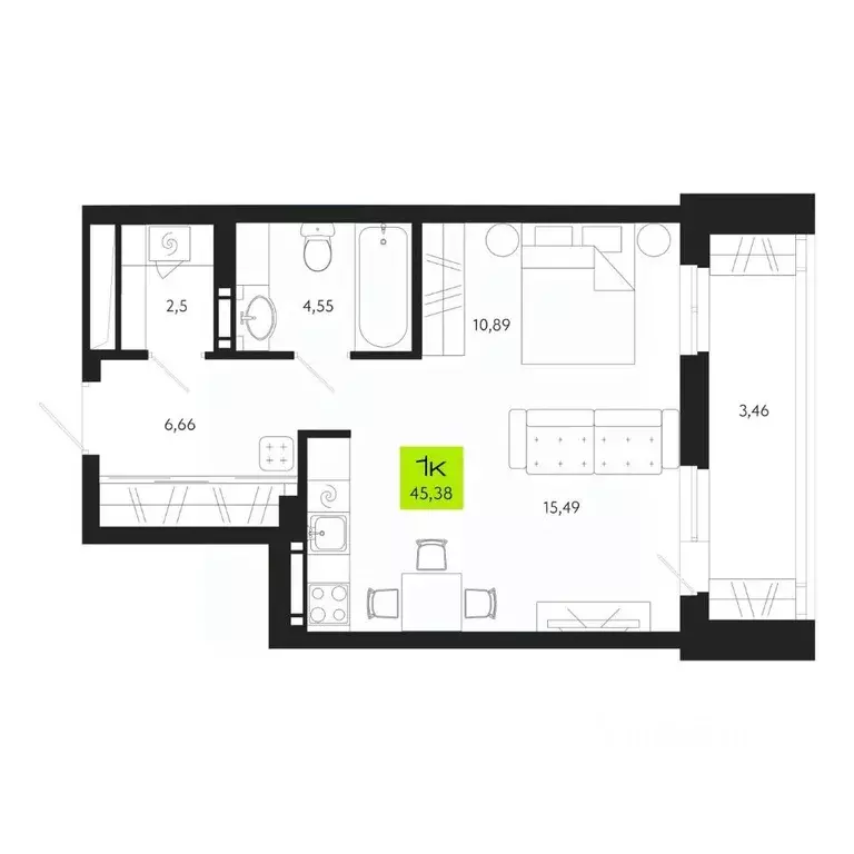 1-к кв. Томская область, Томск Уютный жилой квартал, ул. Маяковского, ... - Фото 1