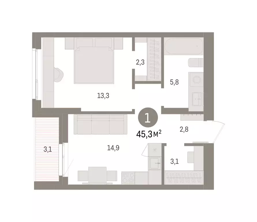 1-комнатная квартира: Пермь, улица Солдатова (45.28 м) - Фото 2