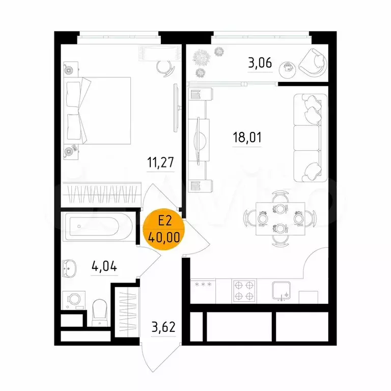 1-к. квартира, 40 м, 6/25 эт. - Фото 1