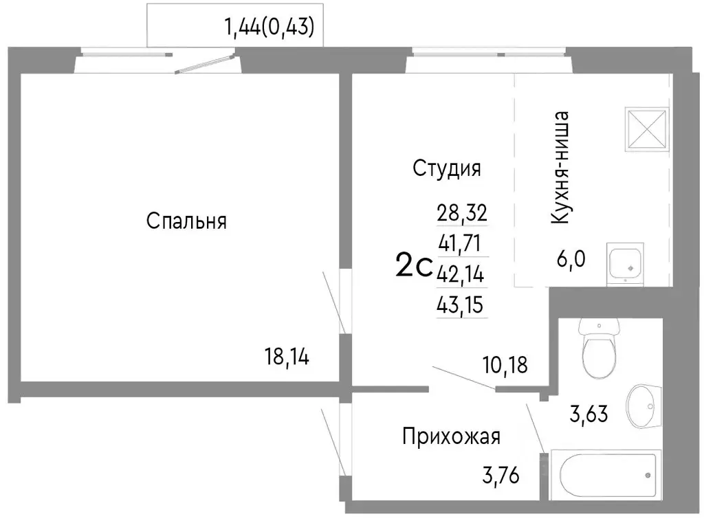 2-к кв. Челябинская область, Челябинск Нефтебазовая ул., 1к2 (42.14 м) - Фото 0