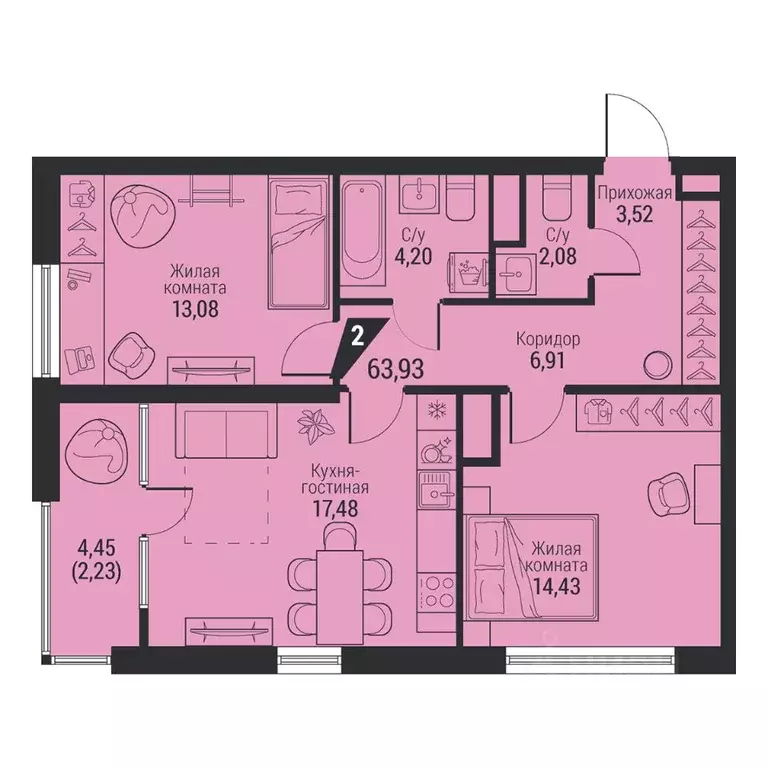 2-к кв. Свердловская область, Екатеринбург просп. Космонавтов, 100 ... - Фото 1