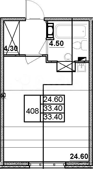 Квартира-студия, 32,9 м, 2/15 эт. - Фото 0