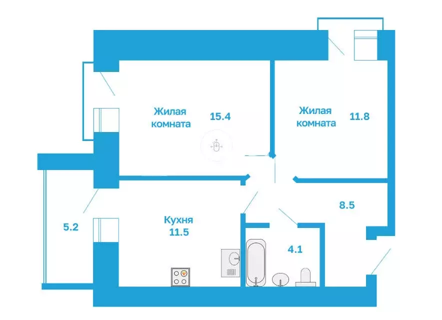 2-комнатная квартира: село Чигири, улица Василенко, 7/3 (53.8 м) - Фото 1