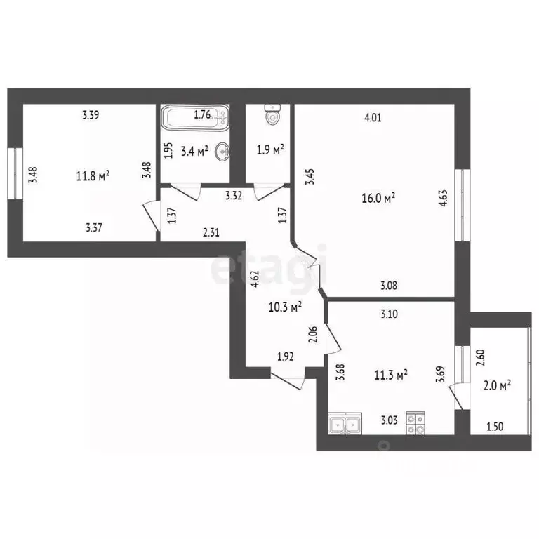 2-к кв. Башкортостан, Стерлитамак ул. Артема, 76 (56.7 м) - Фото 0