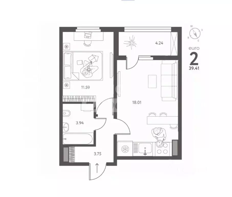 2-к кв. Липецкая область, Липецк ул. Перова (39.41 м) - Фото 2