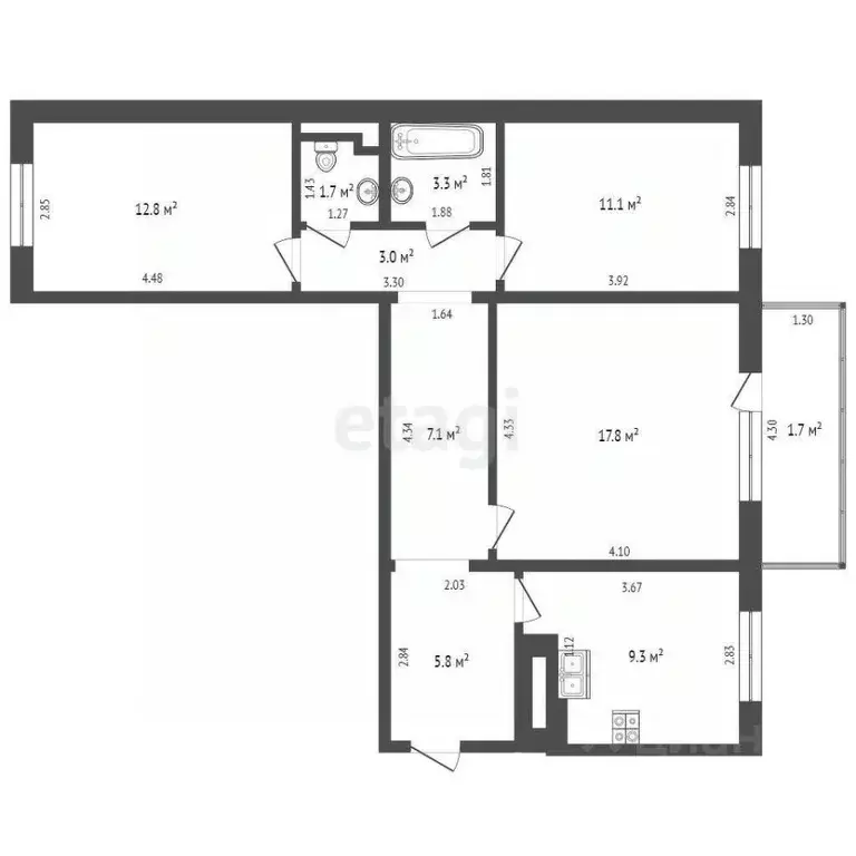 3-к кв. Калининградская область, Калининград ул. Старшины Дадаева, 59 ... - Фото 1