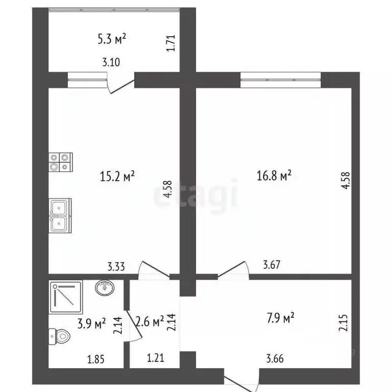 1-к кв. Тамбовская область, Тамбов Свободная ул., 8 (45.5 м) - Фото 2