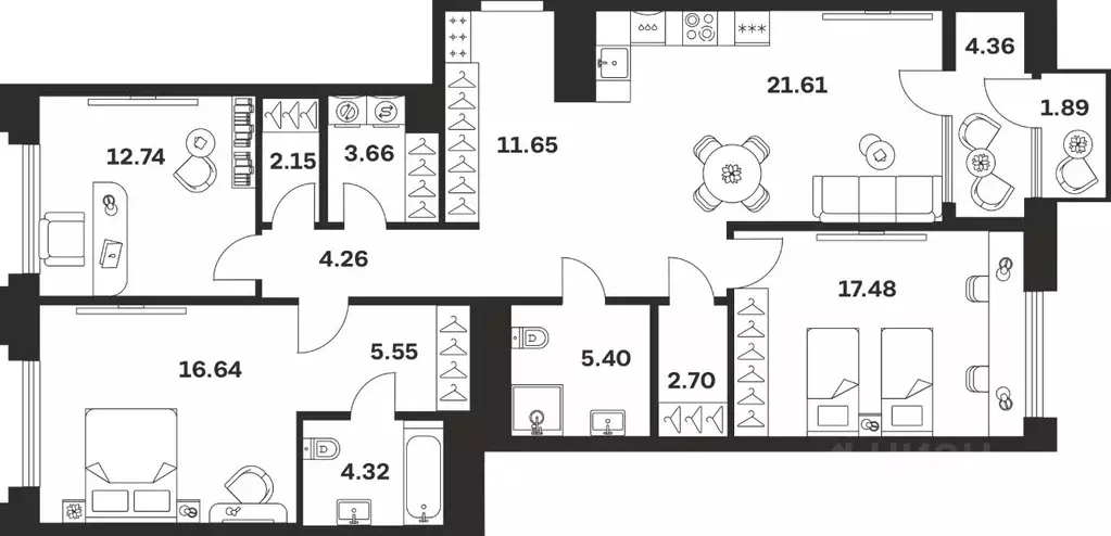 3-к кв. Тульская область, Тула ул. Болотникова, 4 (114.41 м) - Фото 1