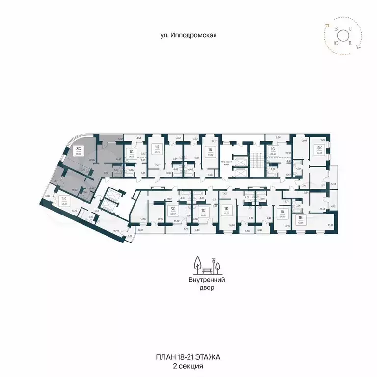 3-к. квартира, 89,9 м, 18/25 эт. - Фото 1